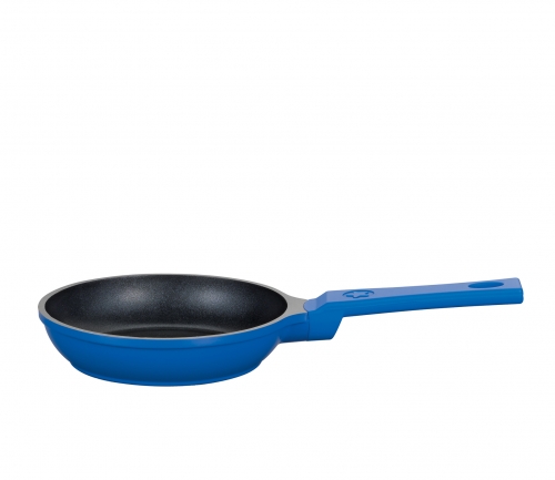 Po&ecirc;le &agrave; oeuf ou blinis induction bleu 14 cm Spring - Aluminium, triple rev&ecirc;temen