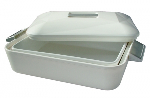 Porte plat isotherme rectangulaire 2.8 L blanc et son plat en porcelaine blanche