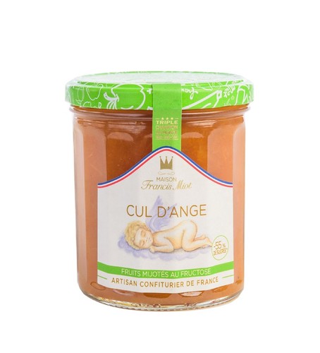 Pot de 320 grammes de confiture all&eacute;g&eacute;e Cul d\'ange (p&ecirc;che, abricot)