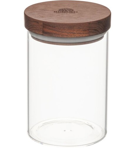 Pot en verre 0,4 Litre avec couvercle hermétique en Noyer ø 10 cm - H 11 cm