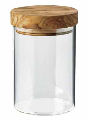 Pot en verre 0,6 Litre avec couvercle hermétique en olivier ø 10 cm - H 15 cm