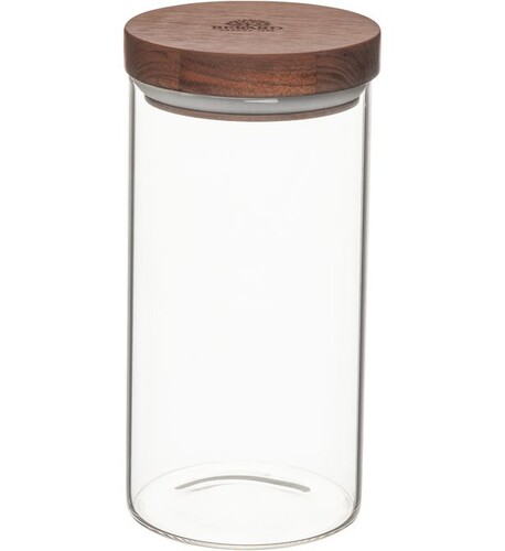 Pot en verre 0,9 Litre avec couvercle hermétique en Noyer ø 10 cm - H 20 cm