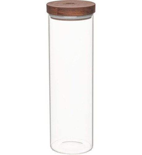 Pot en verre 1.5 Litre avec couvercle herm&eacute;tique en Noyer &oslash; 10 cm - H 31 cm