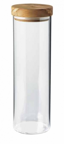 Pot en verre 1.5 Litre avec couvercle hermétique en olivier ø 10 cm - H 31 cm