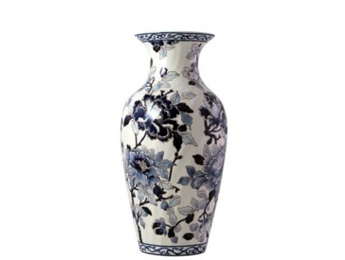 Potiche Cannelée Pivoines Bleues