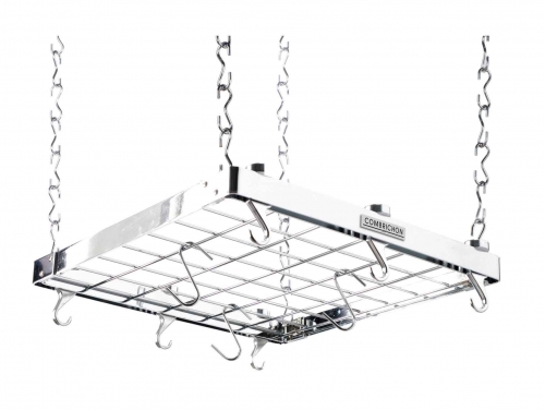 Rak &agrave; suspendre carr&eacute; en acier chrom&eacute; 50 X 50 X 5,5 cm avec crochets