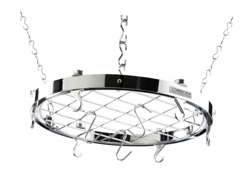 Rak &agrave; suspendre rond en acier chrom&eacute;  &oslash; 50 X 4.5 cm avec crochets