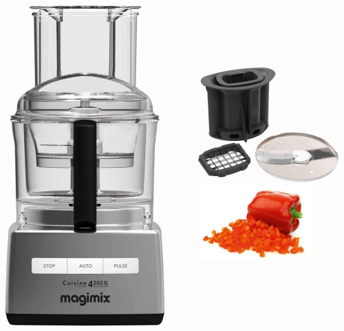 Robot MAGIMIX 4200 XL chrom&eacute; mat bouton brillant 18439F + coffret cubes et b&acirc;ton