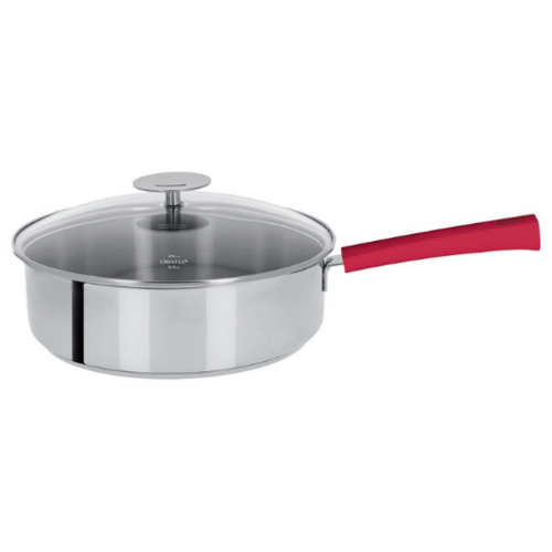 Sauteuse 24 Cm Mutine Fixe Exceliss - Poignee Bakelite Framboise + Couv. Verre