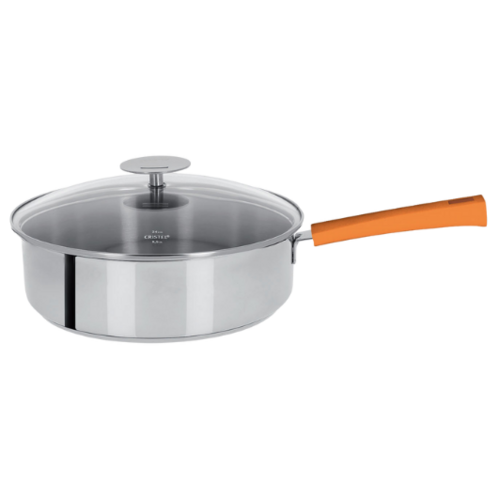 Sauteuse 24 Cm Mutine Fixe Exceliss - Poignee Bakelite Orange + Couv. Verre