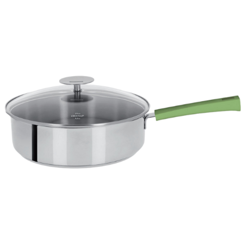Sauteuse 24 Cm Mutine Fixe Exceliss - Poignee Bakelite Vert Tilleul + Couv. Ver