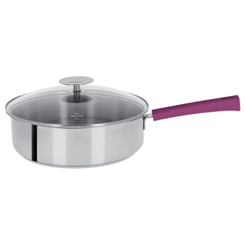 Sauteuse 24 Cm Mutine Fixe - Poignee Bakelite Cassis + Couv. Verre