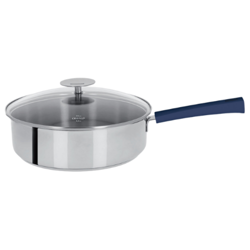 Sauteuse 26 Cm Mutine Fixe Exceliss - Poignee Bakelite Encre Bleue + Couv. Verr