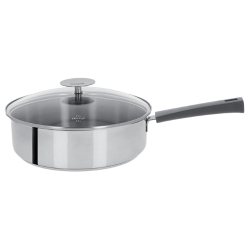 Sauteuse 26 Cm Mutine Fixe Exceliss - Poignee Bakelite Grise + Couv. Verre