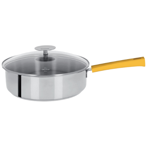 Sauteuse 26 Cm Mutine Fixe Exceliss - Poignee Bakelite Jaune + Couv. Verre
