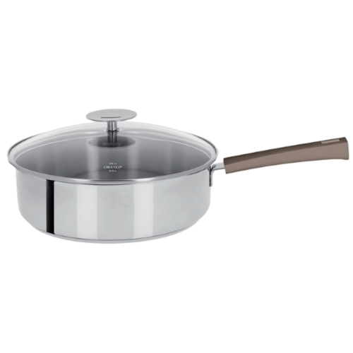 Sauteuse 26 Cm Mutine Fixe Exceliss - Poignee Bakelite Taupe + Couv. Verre