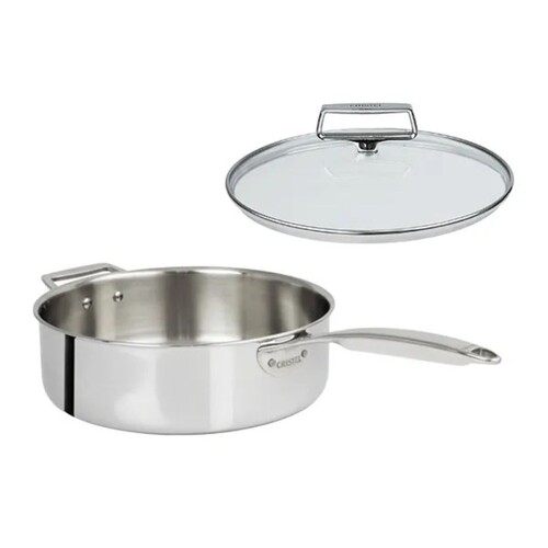 Sauteuse 28 cm inox castel pro 5 ply poignee fixe avec couvercle verre