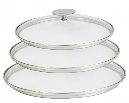 Série de 3 couvercles Platine de 16, 18 et 20 cm verre S3KP