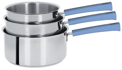 S&eacute;rie de 4 casseroles inox Mutine &agrave; poign&eacute;e fixe bleu lavande - &oslash; 14 &agrave; 20 cm