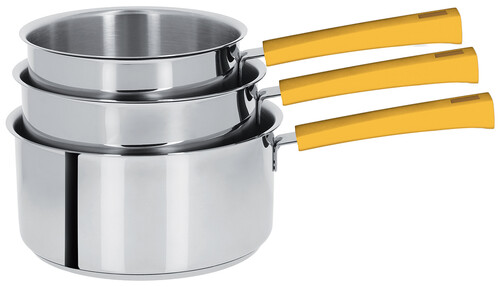 S&eacute;rie de 4 casseroles inox Mutine &agrave; poign&eacute;e fixe jaune - &oslash; 14 &agrave; 20 cm