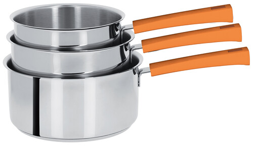 S&eacute;rie de 4 casseroles inox Mutine &agrave; poign&eacute;e fixe orange - &oslash; 14 &agrave; 20 cm