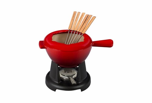 Service à Fondue en céramique avec Manche en Fonte Cerise