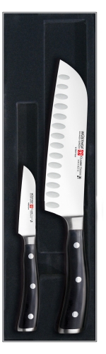 Set de 2 couteaux (L&eacute;gumes de 8 cm & Santoku de 17 cm) W&uuml;sthof Classic Ikon noir