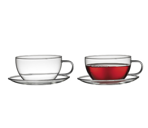 Set de 2 tasses 25 cl & soucoupes &agrave; th&eacute; transparentes