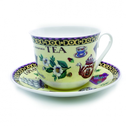 Set de 2 Tasses & soucoupes Petit D&eacute;jeuner Jumbo collage tea 'Fine Tea'