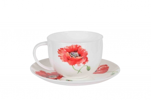 Set de 2 Tasses & soucoupes Petit D&eacute;jeuner Jumbo cup "Garden Poppy "