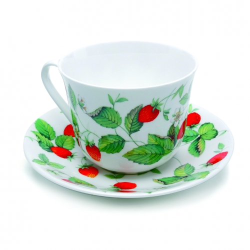 Set de 2 tasses & soucoupes Petit D&eacute;jeuner Jumbo Fraises des bois 'Alpine Strawb