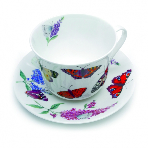 Set de 2 tasses & soucoupes Petit D&eacute;jeuner Jumbo Papillons 'Butterfly Garden'