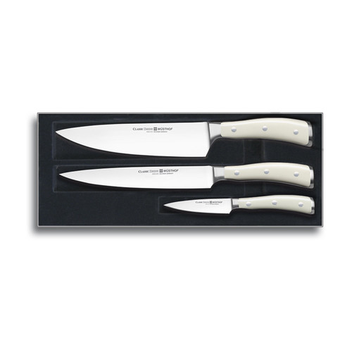 Set de 3 couteaux (Office de 9 cm, Chef & Tranchelard de 20 cm) Classic Ikon blanc
