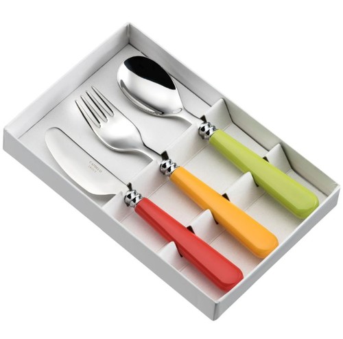 Set de 3 couverts pour enfant couteau orange/fourchette tournesol/cuillère anis