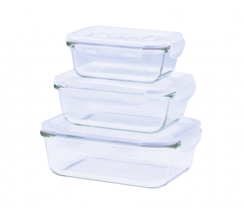 Set de 3 plats / boites rectangulaire en verre 380 ml+630ml+1 l