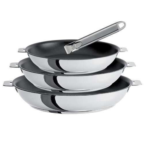 Set de 3 po&ecirc;les inox Mutine &agrave; poign&eacute;es amovibles rev&ecirc;tement antiadh&eacute;rent Excelis