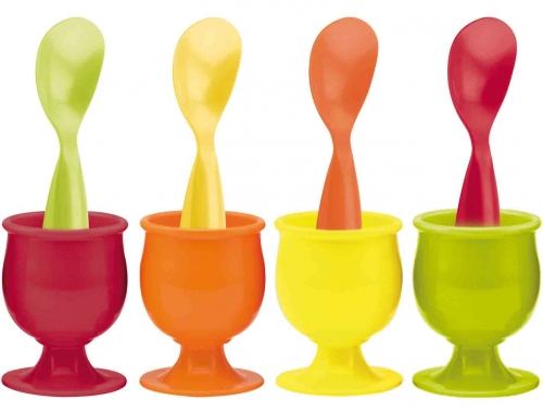 Set de 4 coquetiers et de 4 cuill&egrave;res &agrave; oeufs assortis Zak ! Designs