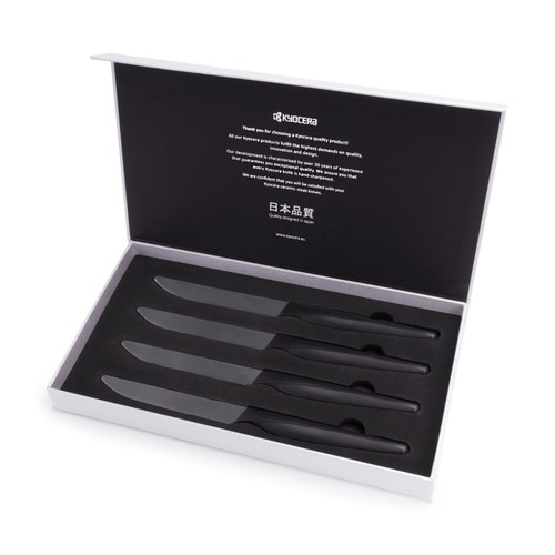 Set de 4 couteaux &agrave; steak en c&eacute;ramique 24 cm lame noire/manche noir