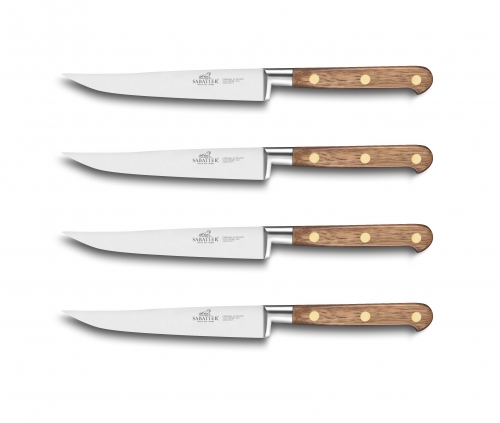Set de 4 couteaux à steak forgés lisses 13 cm Périgord manche en noyer rivets la