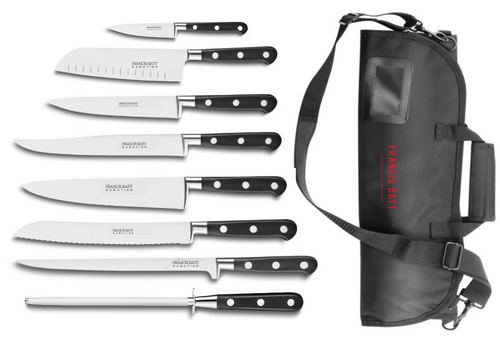 Set de 8 couteaux forgés noirs rivets inox avec mallette de 12 places