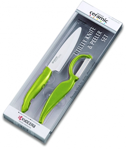 Set kyocéra 'Starter' vert composé d'un couteau lame blanche 11  cm avec manche