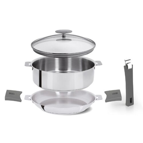 SET MUTINE 6 PIECES GRISES (1 SAUTEUSE 26 CM INOX + 1 POELE 26 CM INOX MUTINE AM