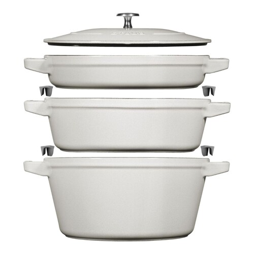 Staub Ensemble casseroles fonte 3 pi&egrave;ces  Truffe blanche