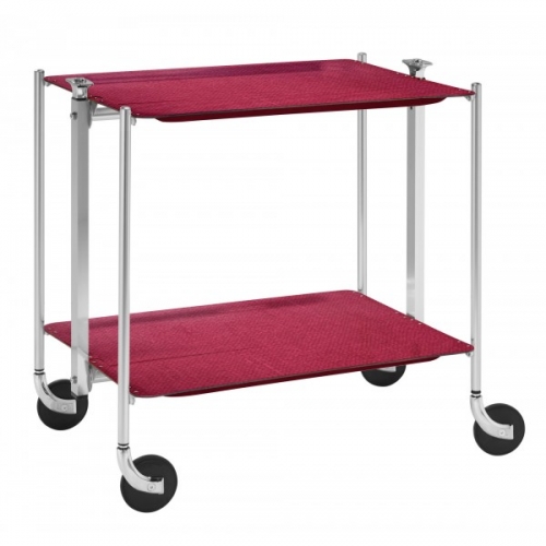 Table 2 étages montants chromés plateaux grenadine