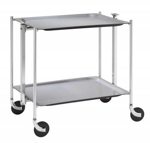 Table 2 étages montants chromés plateaux gris métal