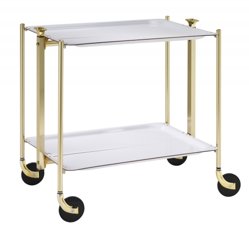 Table 2 étages montants dorés plateaux blancs