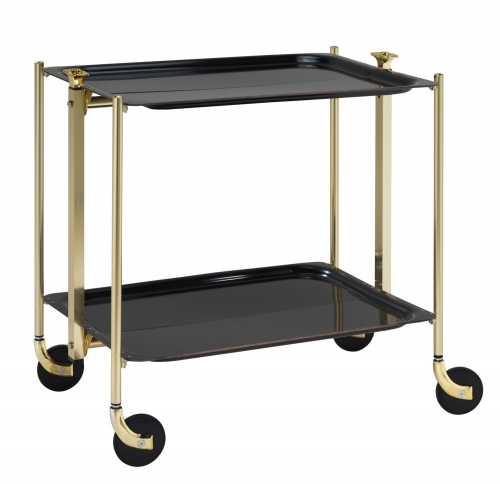 Table 2 étages montants dorés plateaux noirs