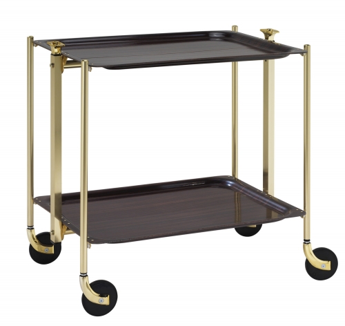 Table 2 étages montants dorés plateaux palissandre