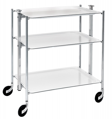 Table 3 étages montants chromée plateaux blanc