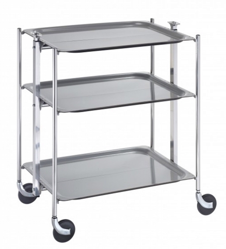 Table 3 étages montants chromés plateaux gris métal